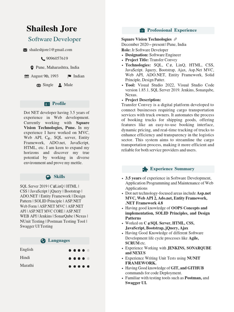 Shailesh Jore: Dot NET Developer Profile | PDF | J Query | World Wide Web