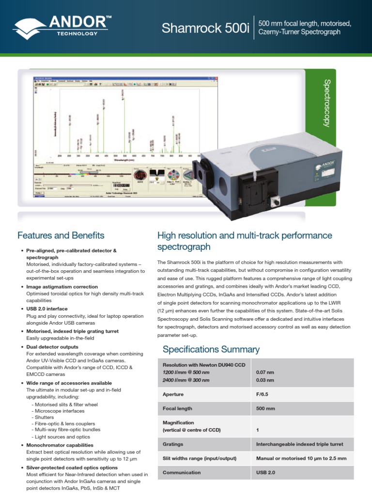 Andor Shamrock 500 Specifications | PDF | Charge Coupled Device ...