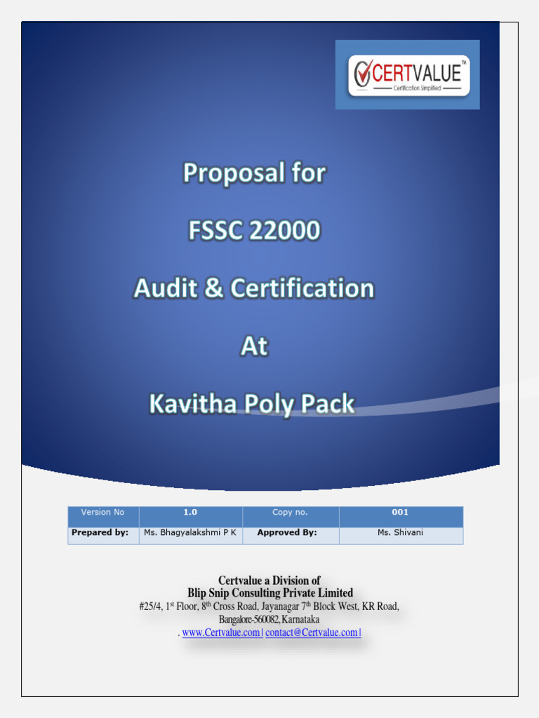 Proposal - FSSC 22000 Compliance, Audit Certification | PDF | Certification  | Business