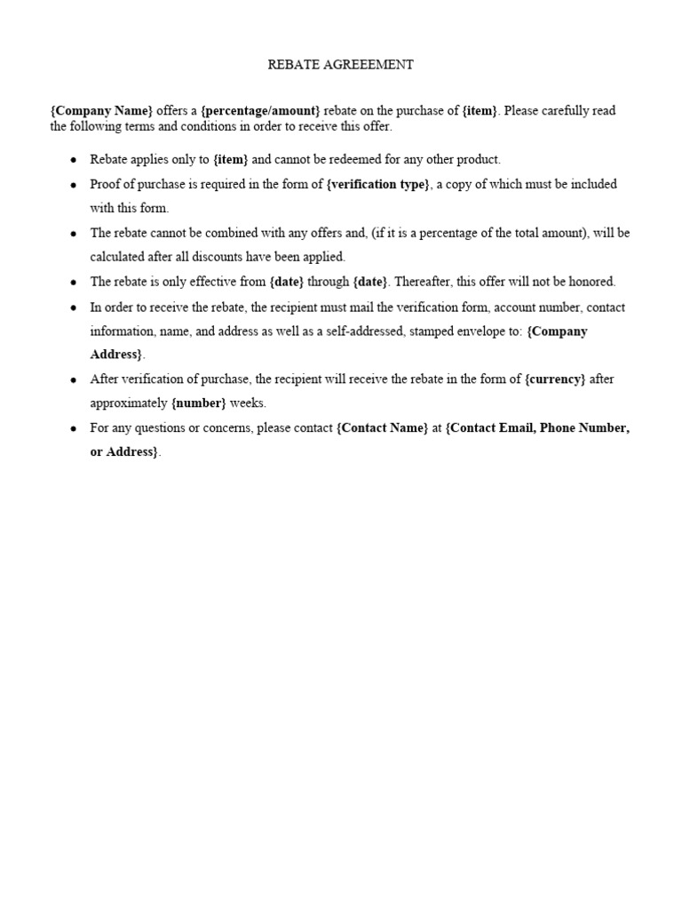 Rebate Agreement for {Item} Purchase | PDF