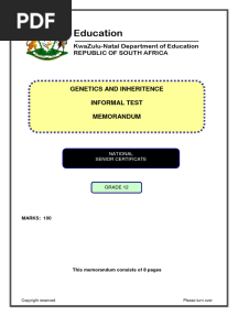 Genetics Topic Test Memorandum Final