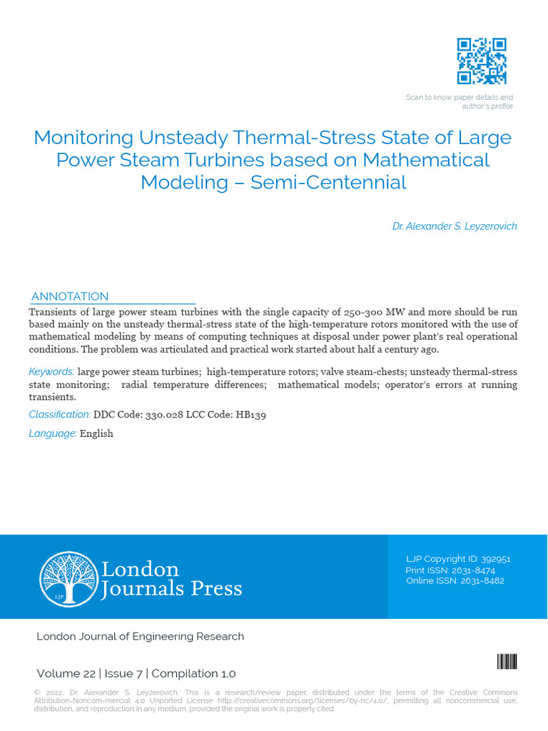Monitoring Unsteady Thermal-Stress State of Large Power Steam Turbines ...