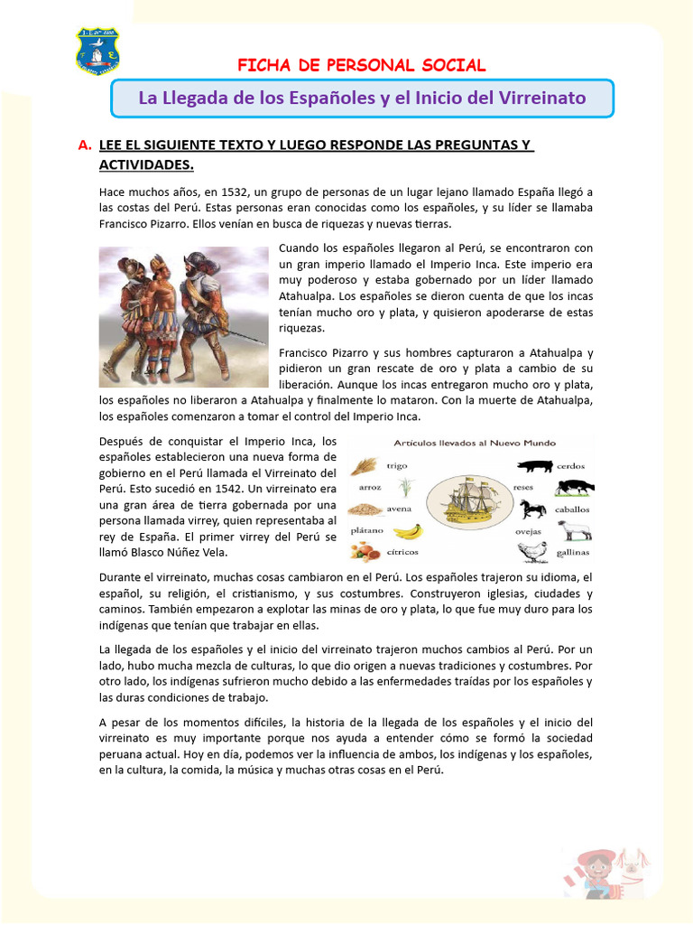 Ficha de Aprendizaje - Personal Social | PDF | Perú | Imperio Inca