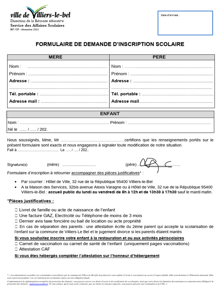 Formulaire d'inscription scolaire 2023 | PDF | Évolution de carrière