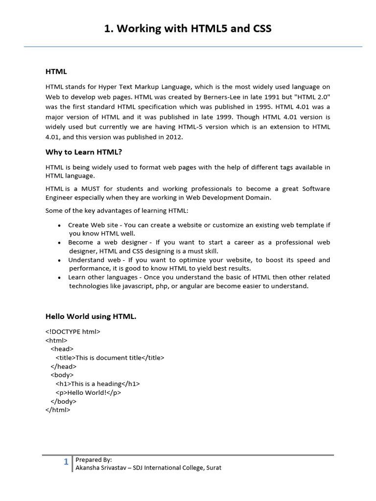 Working With HTML5 and CSS | PDF | Hyperlink | Html Element