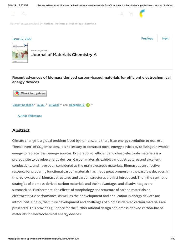 Recent Advances of Biomass Derived Carbon-Based Materials For Efficient ...