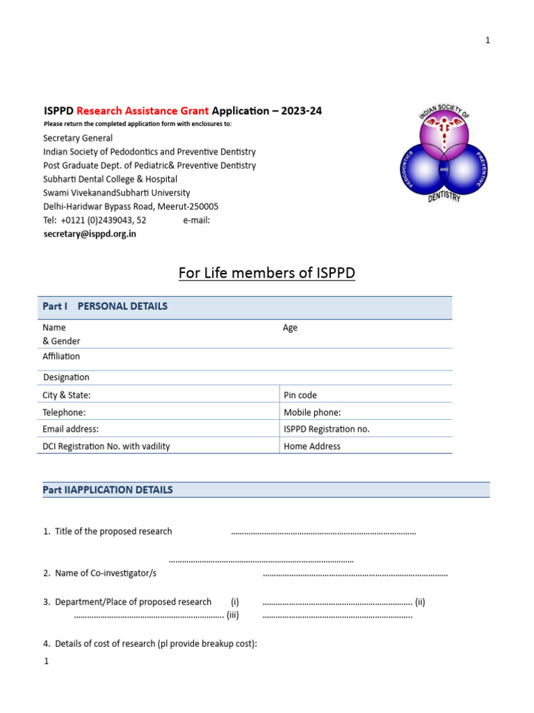 ISPPD Research Grant Application 2023-24 | PDF | Health Care