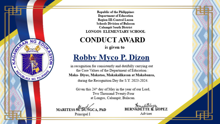 Longos Elementary School Conduct Award 2024 | PDF