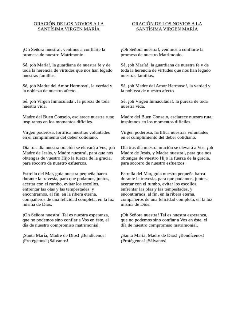 Oración de Novios a la Virgen María | PDF | María, madre de Jesús ...