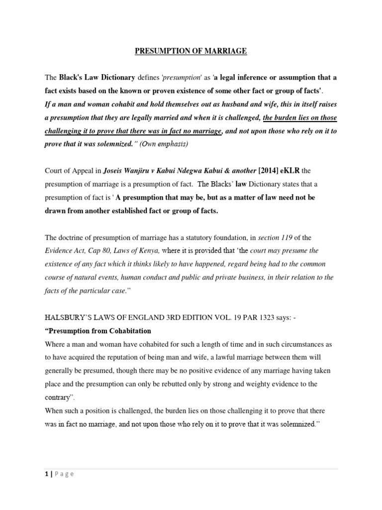 Legal Presumption of Marriage Explained | PDF | Marriage | Cohabitation