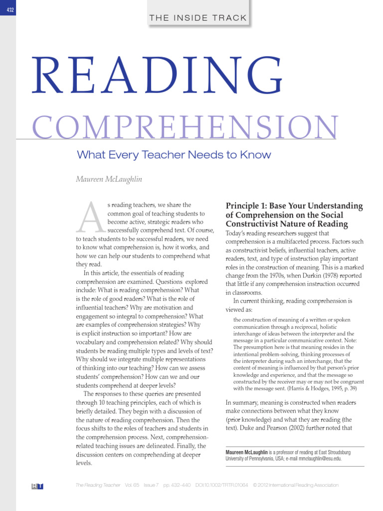 Essentials of Reading Comprehension for Teachers | PDF | Reading ...