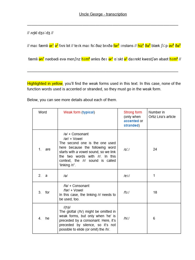 Uncle George - Transcription and Comments | PDF | Oral Communication ...