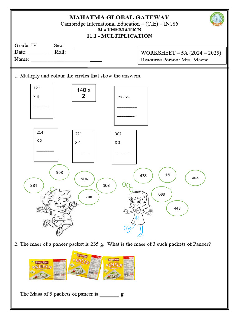 Worksheet 5A in Multiplication PDF