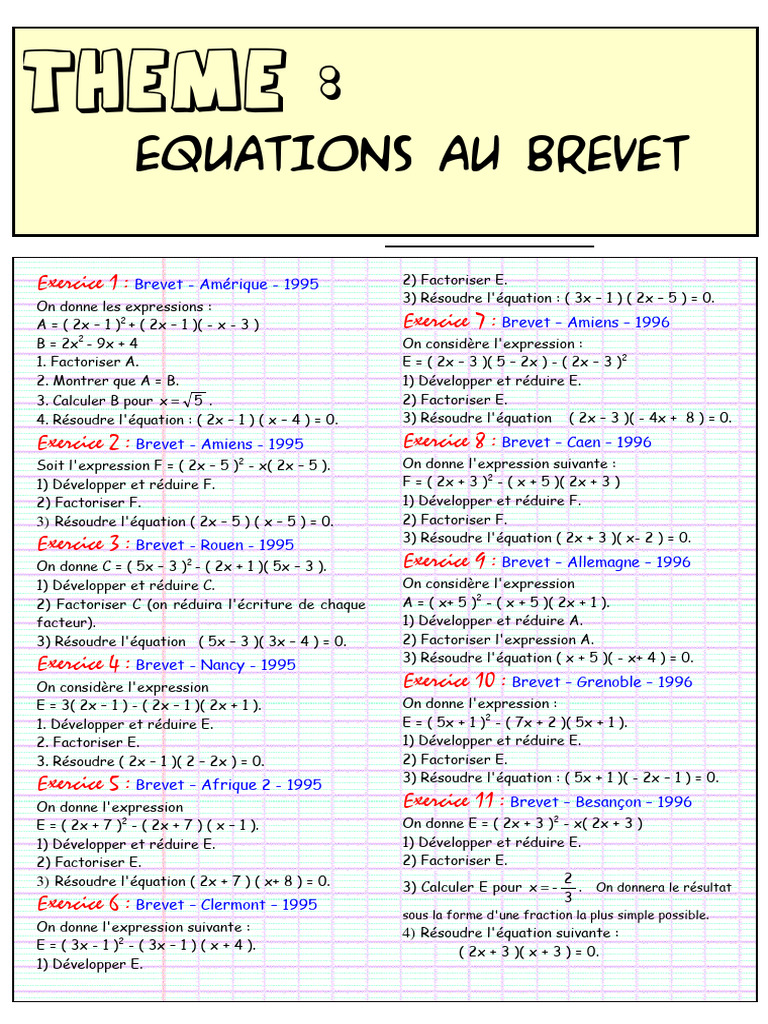 Exercices d'Équations pour le Brevet | PDF | Mathématiques