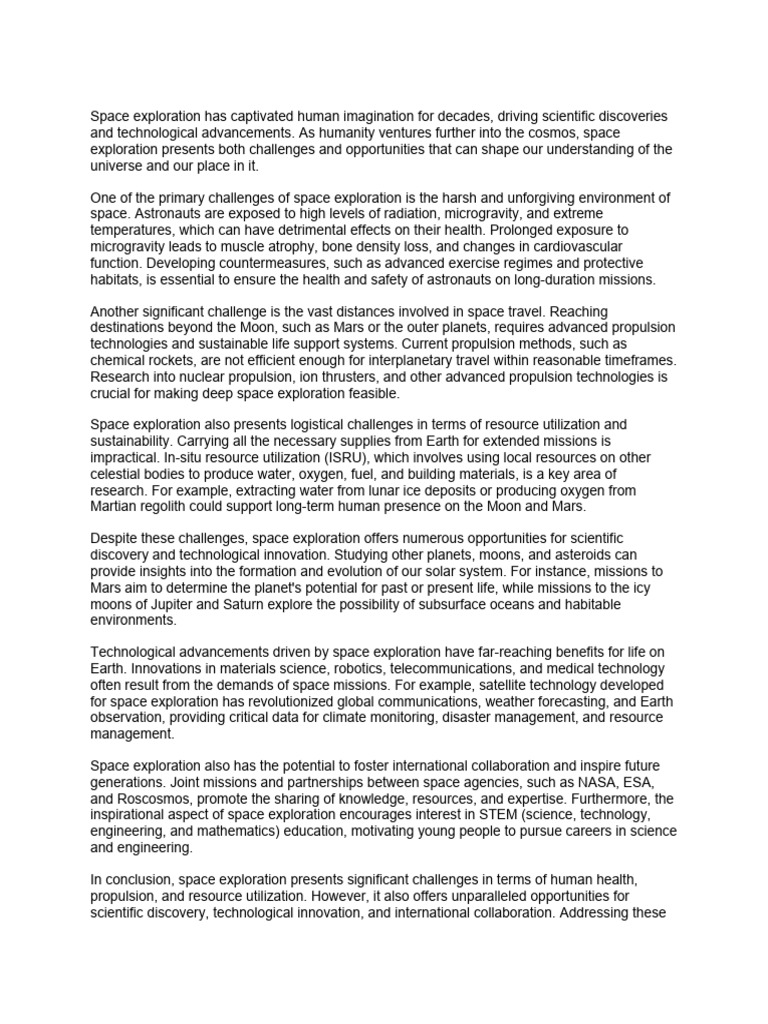 Challenges and Opportunities in Space Exploration | PDF | Space ...