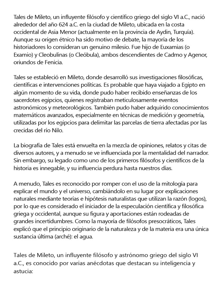 Tales de Mileto | PDF | Ciencias sociales
