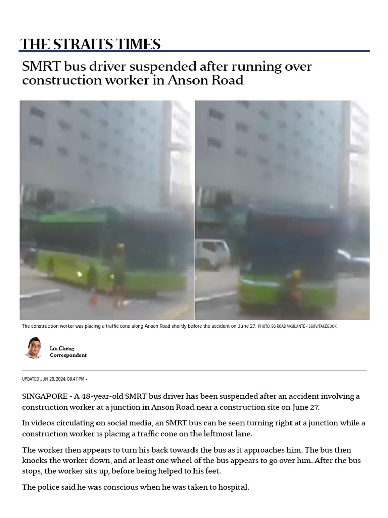 SMRT Bus Driver Suspended After Running Over Construction Worker in ...