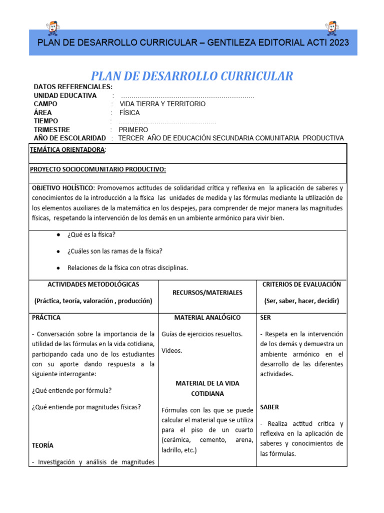 Plan Curricular de Física 2023 | PDF | Óptica | Ligero