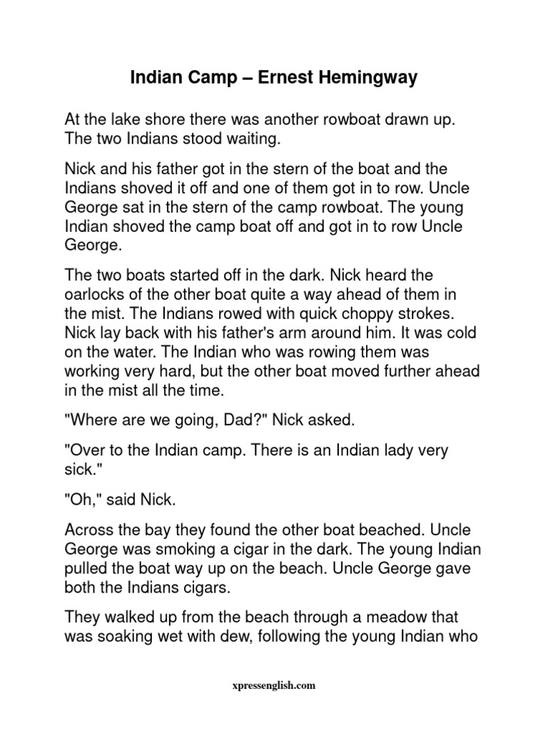 1) Indian Camp by Ernest Hemingway PDF Rowing