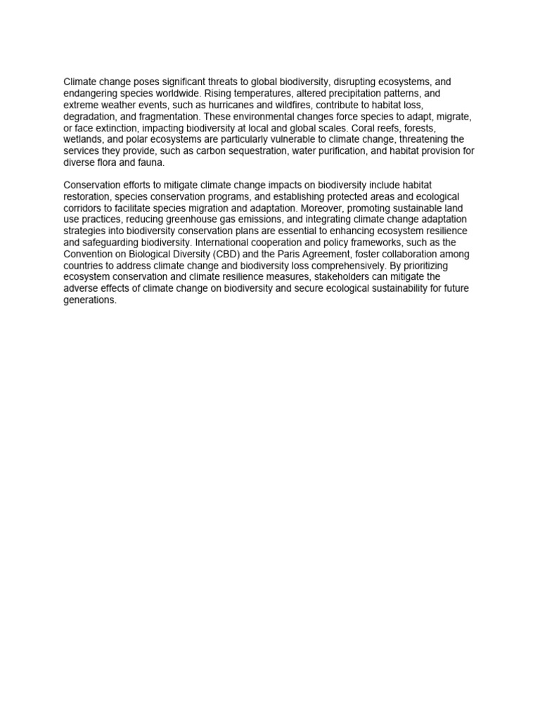 Climate Change and Biodiversity Threats | PDF | Wellness | Science ...