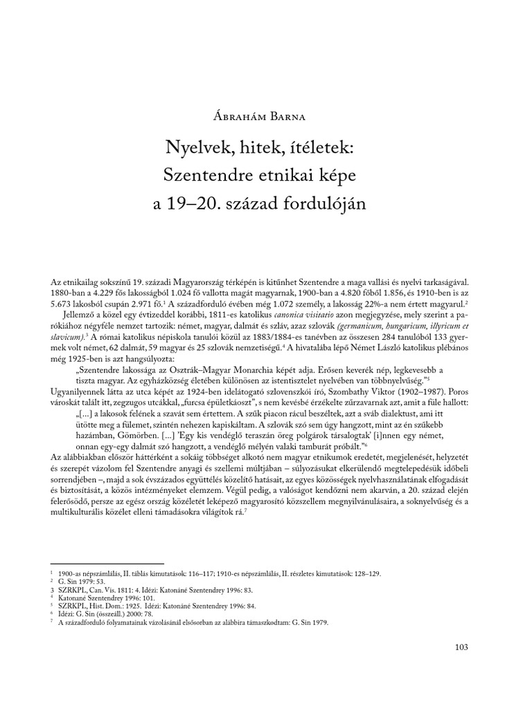 Szentendre Etnikai Képe A XIX. Sz-Ban | PDF