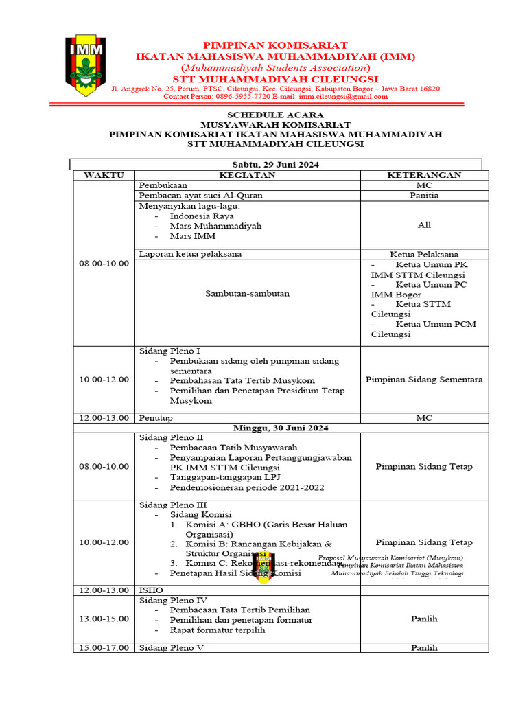 Rangkaian Acara MusyKom PK IMM STTM 2024 PDF