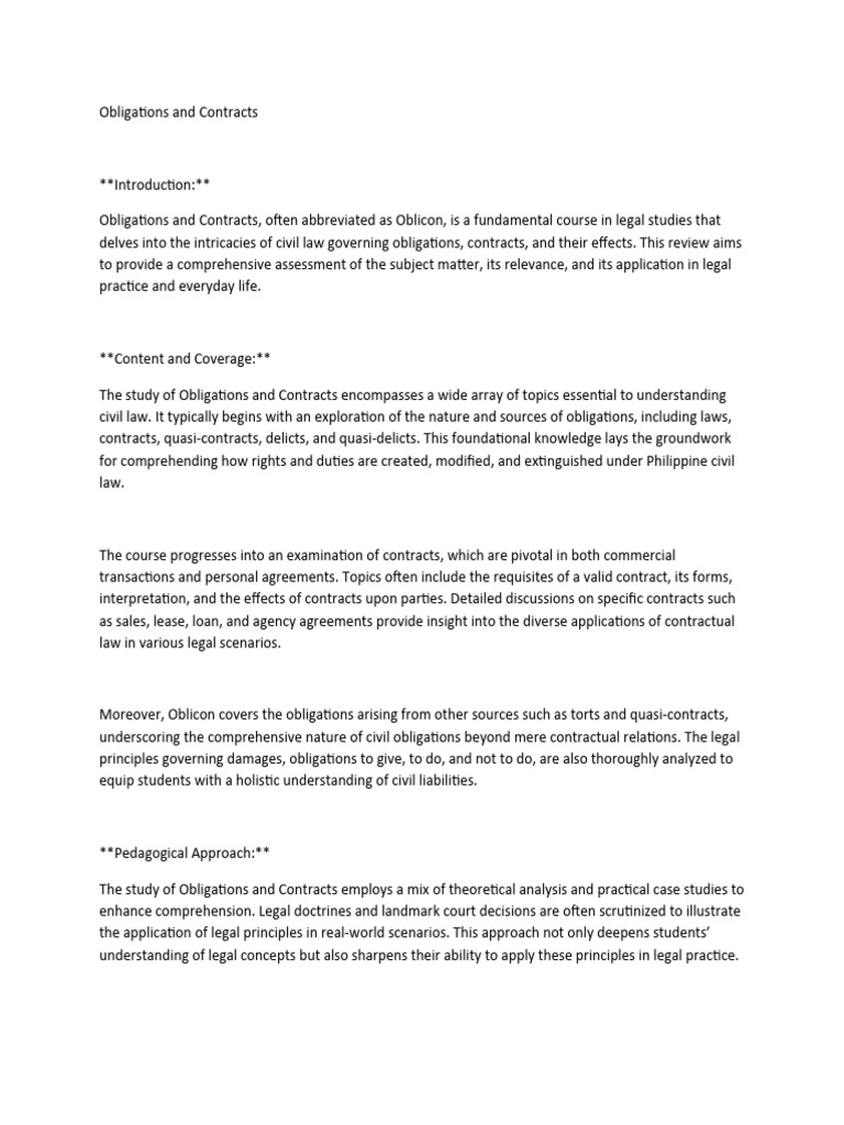 Understanding Obligations and Contracts | PDF | Law Of Obligations | Tort