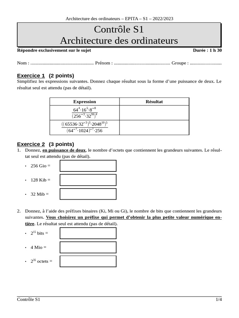 Controle S1 | PDF | Informatique | Code (information)