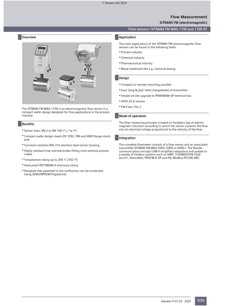 Flow Sensor - FM - Electromagenetic | PDF | Flow Measurement | Pipe ...