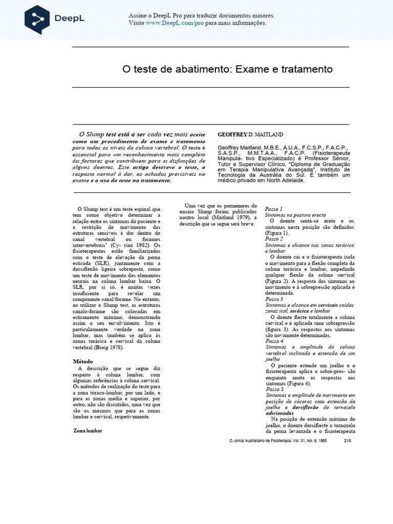 Slump Test: Exame e Tratamento Fisioterapêutico | PDF | Coluna ...