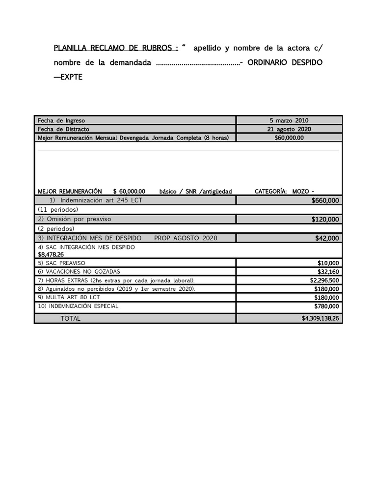 Planilla modelo de reclamo laboral pdf