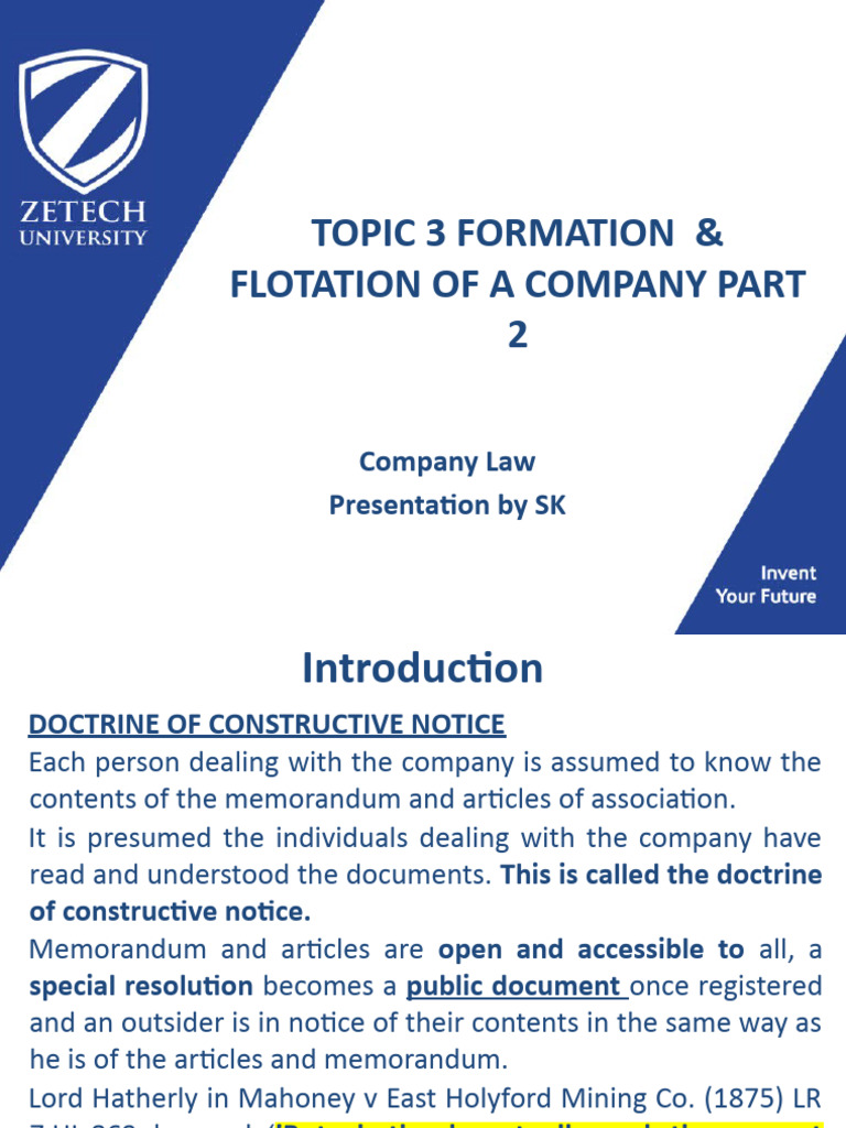 Company Formation and Flotation Guide | PDF | Misrepresentation ...