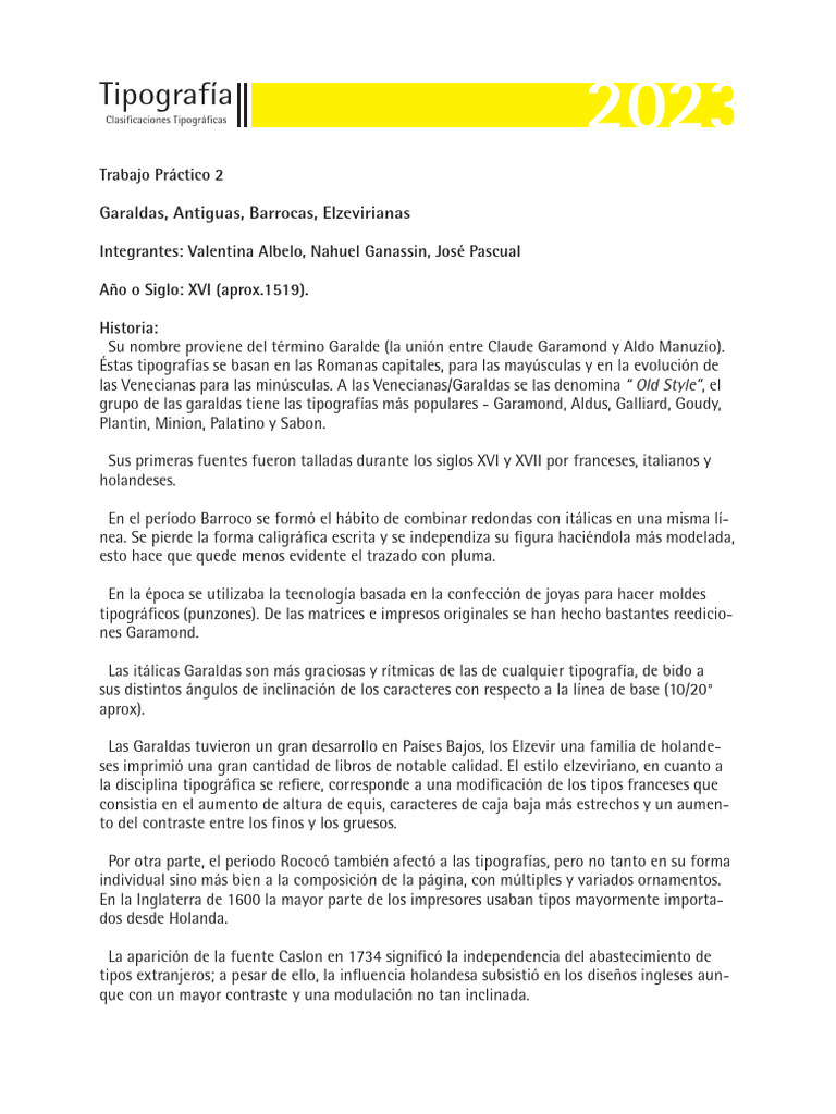 Tipografías Garaldas: Historia y Clasificación | PDF | Tipografía ...