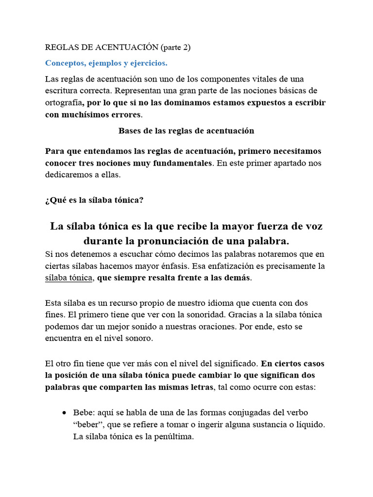 Reglas de Acentuación y Ejercicios | PDF | Palabra | Sílaba