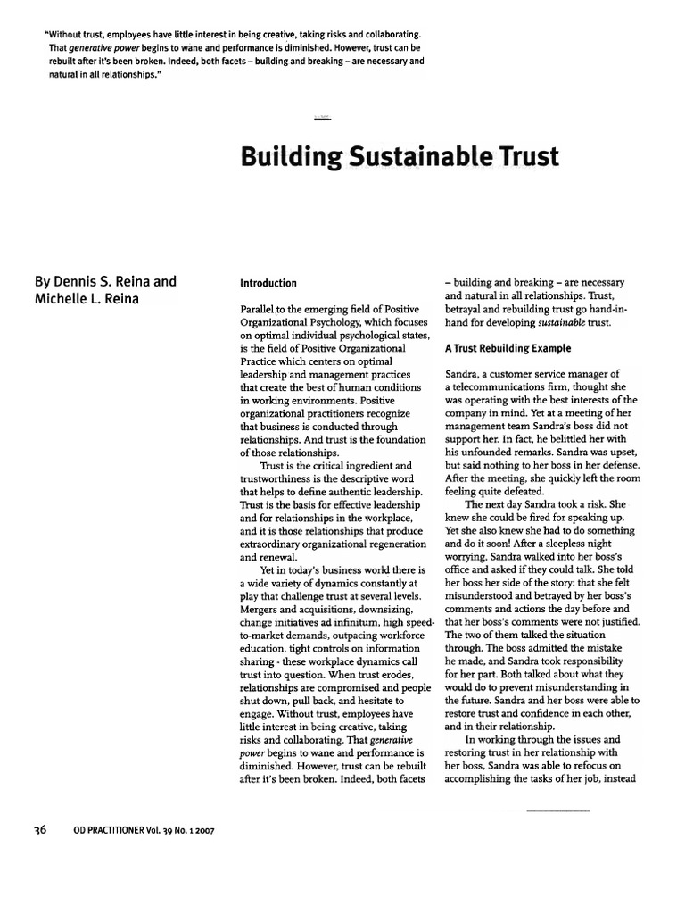 Rebuilding Trust in Workplace Relationships | PDF | Experience | Leadership