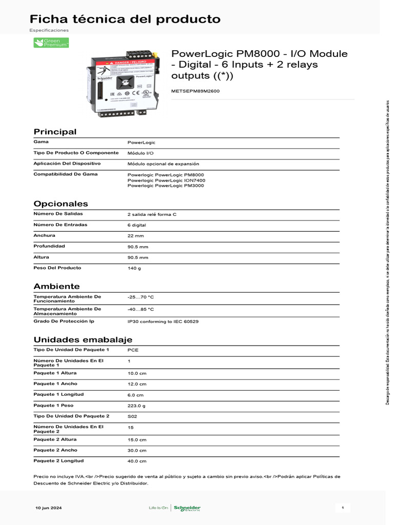 Módulo I/O PowerLogic PM8000 | PDF