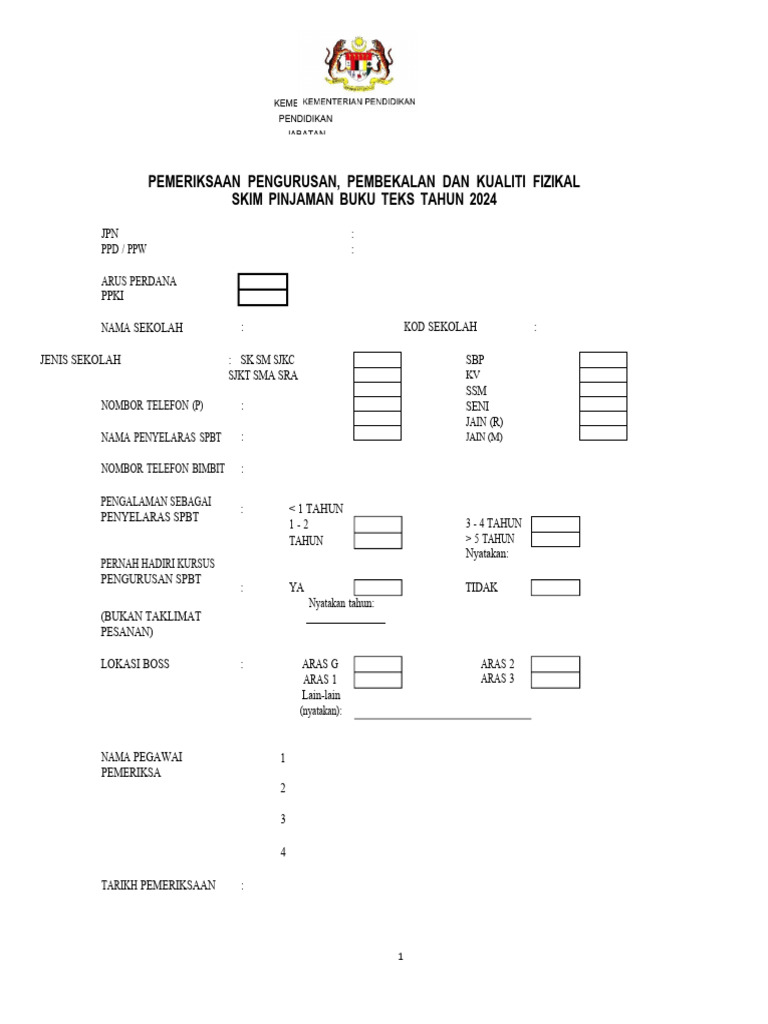 Instrumen Pematuhan Pengurusan SPBT 2024 | PDF