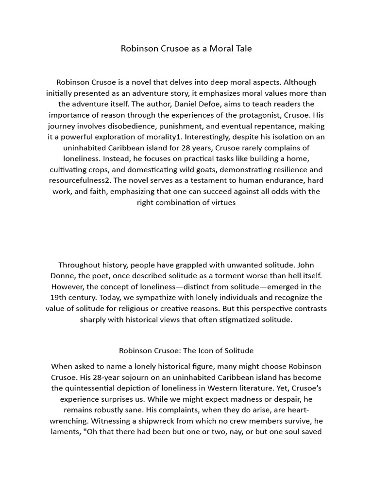 Which 17th-Century Value Appears in Robinson Crusoe-A Moral Exploration