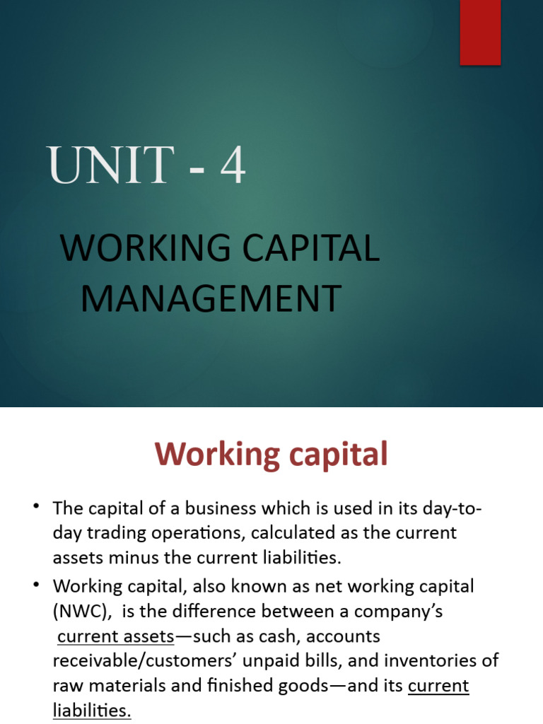 Unit 4 In Fm Working Capital Pdf Working Capital Dividend