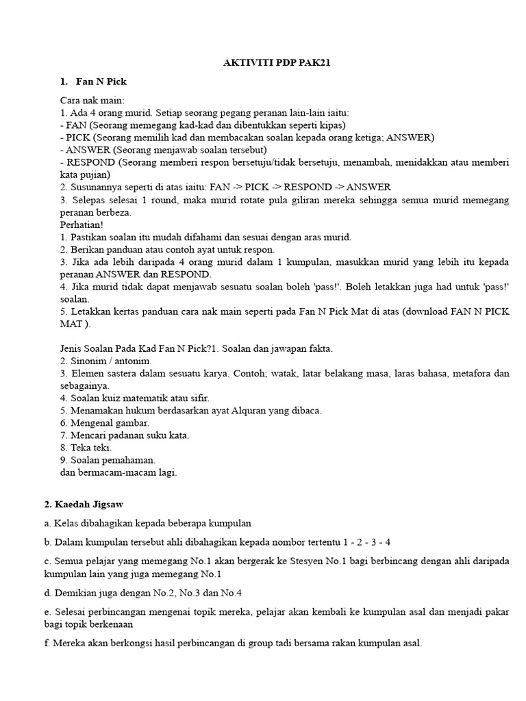 Aktiviti PDP Pak21 | PDF