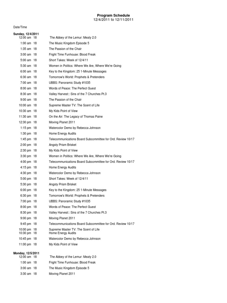 Program Schedule PDF Leisure