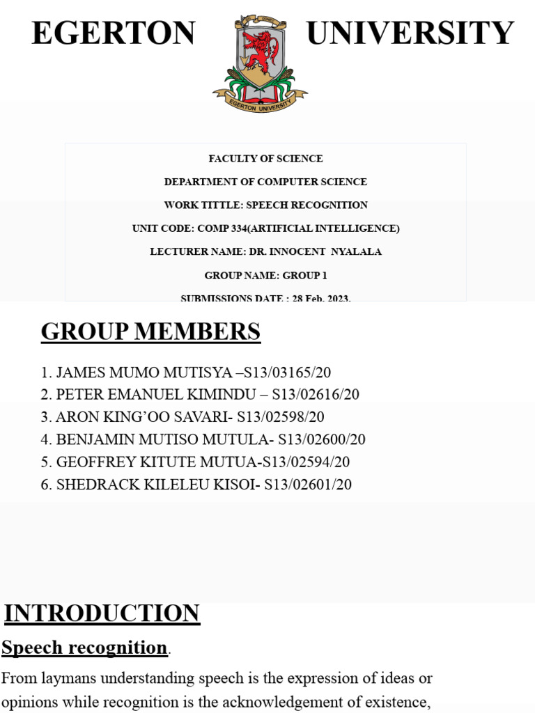 Ai Speech Recognition Document Pdf Speech Recognition Deep Learning