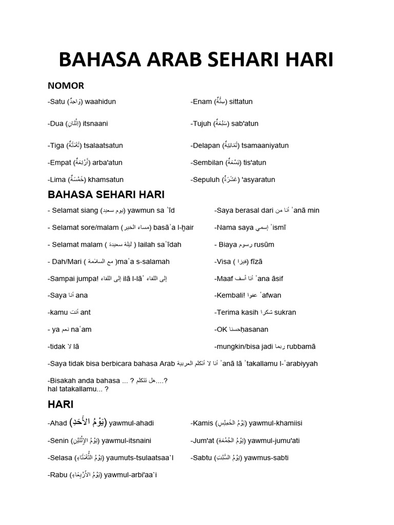 Bahasa Arab Sehari Hari | PDF