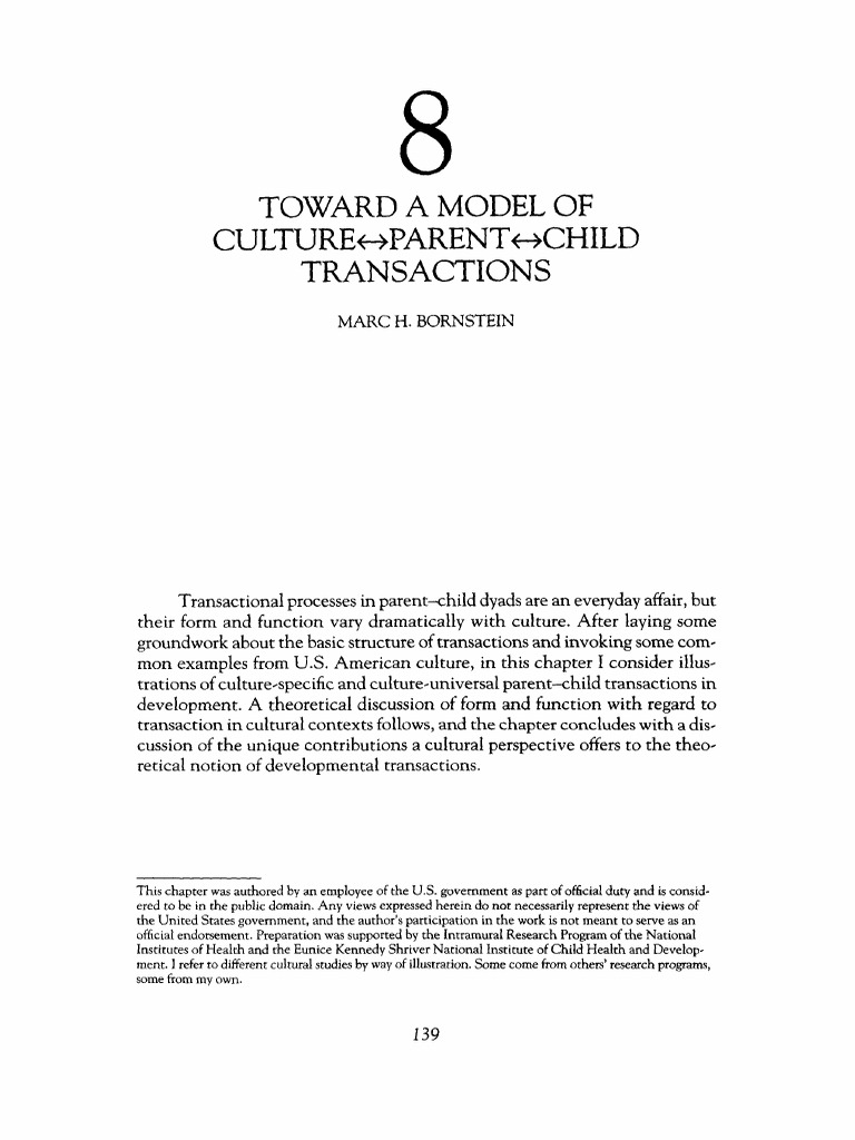 Bornstein - Toward A Model of Culture - Paren Child Transactions | PDF ...