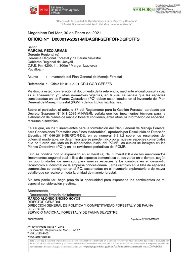Opinión Sobre Especies de Po Que No Está en PGMF - Oficio D000019-2021 ...