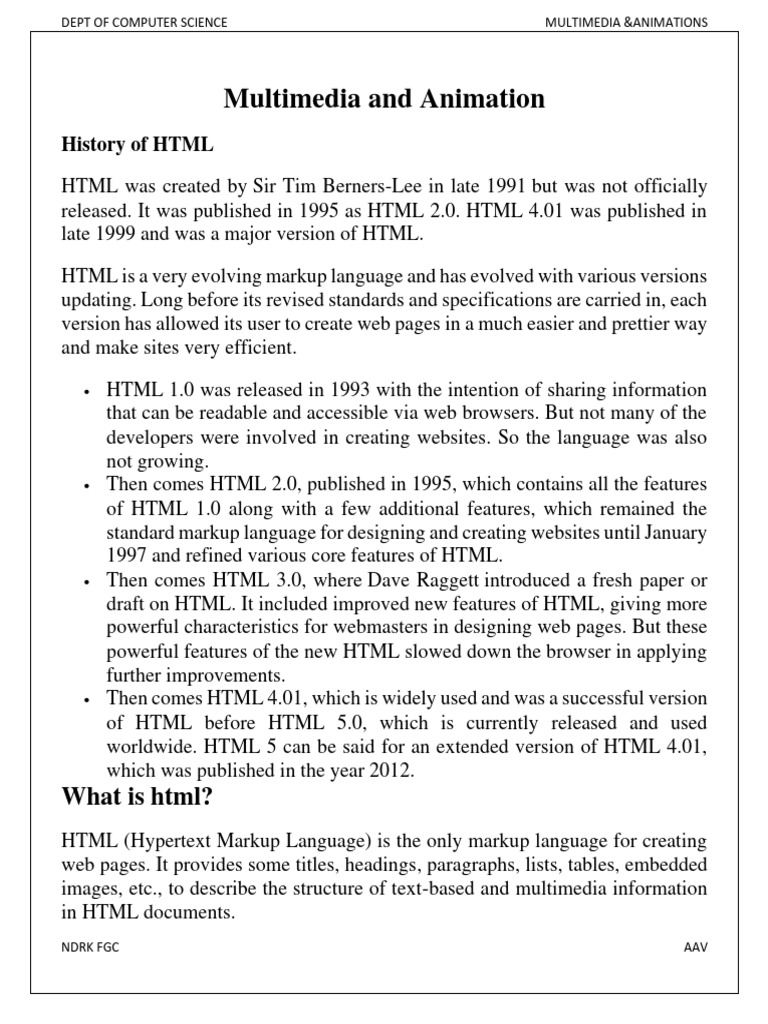 Multimedia &AnimationS NEP Notes | PDF | Html | Html Element