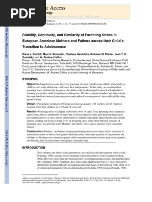 2010_Bornstein_Stability, continuity, and similiraty of parenting stress across child's transition to adolescence