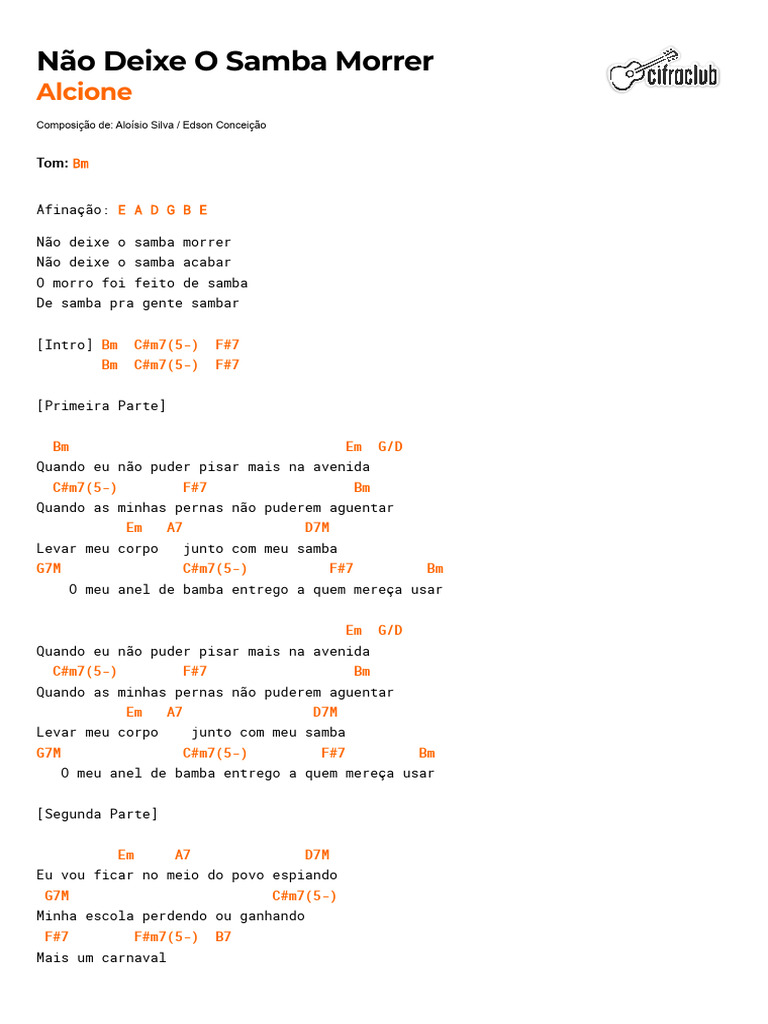 Cifra Club - Alcione - Não Deixe O Samba Morrer | PDF | Artes Cênicas ...