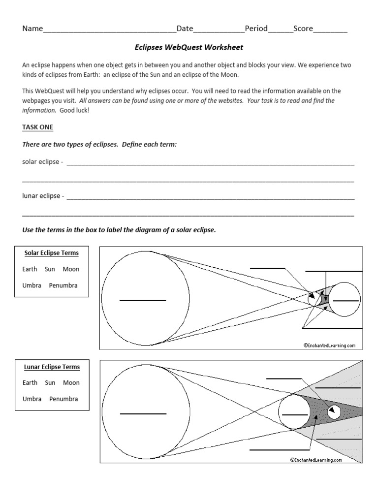 Eclipses Webquest Worksheet PDF Eclipse Solar Eclipse