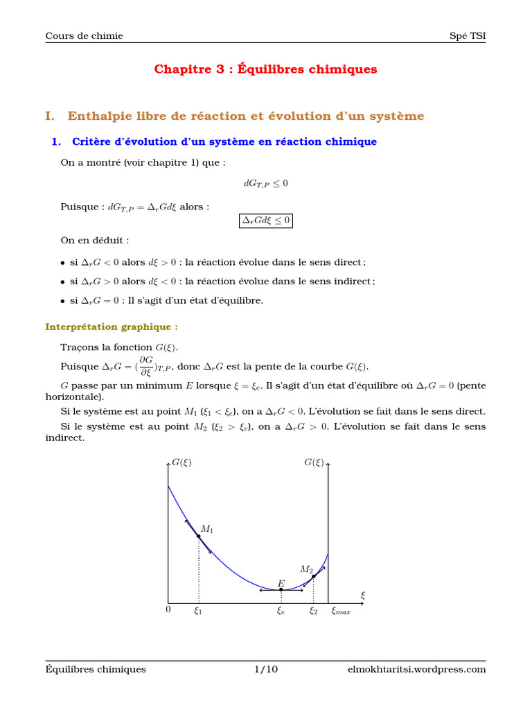 Équilibres chimiques et enthalpie libre | PDF | Équilibre chimique ...